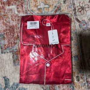 SWOMOG Red Satin Pajama Set